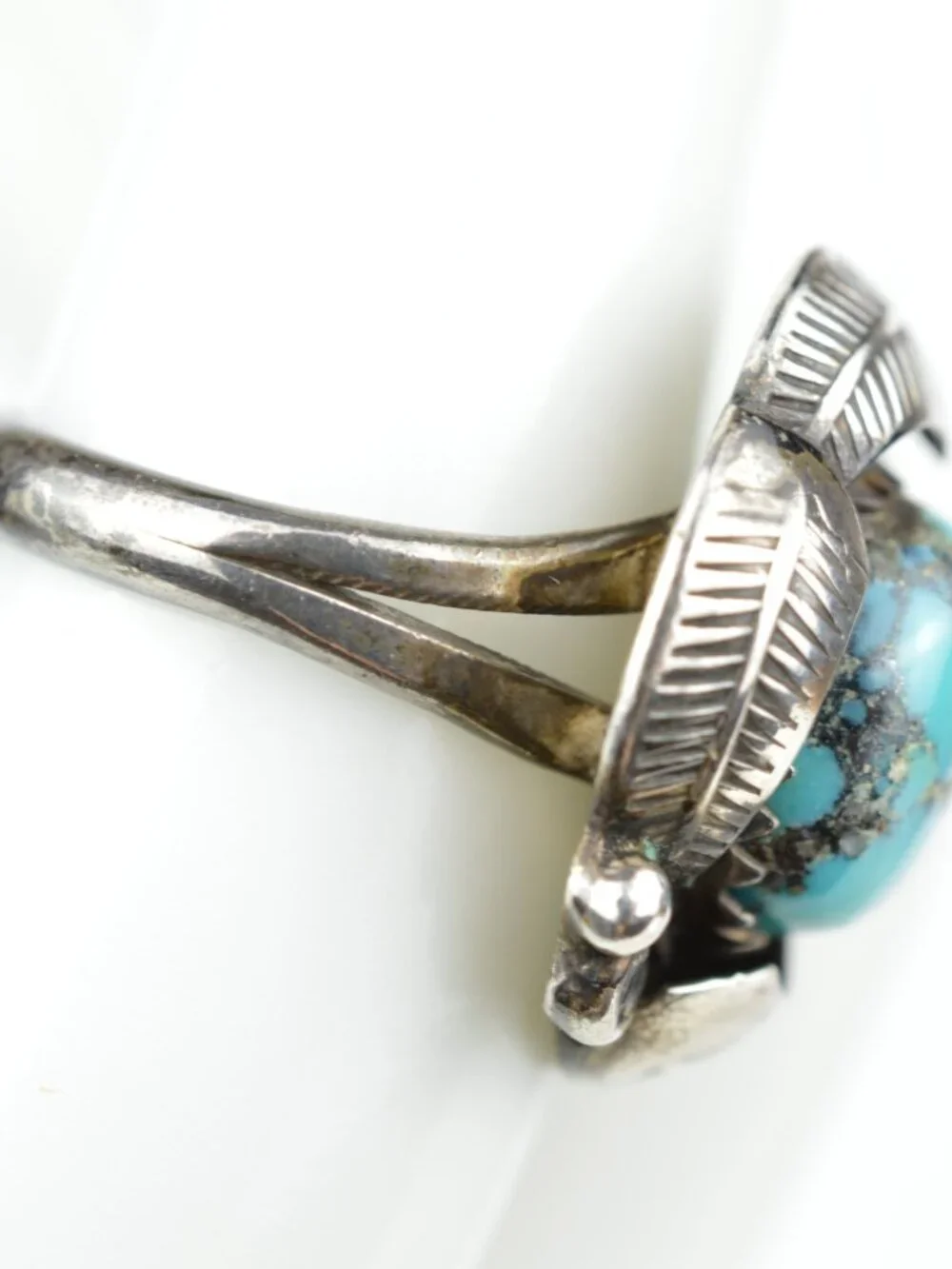 Vintage Navajo Sterling Silver Kingman Turquoise Leaf Ring Size 5.5 Southwestern